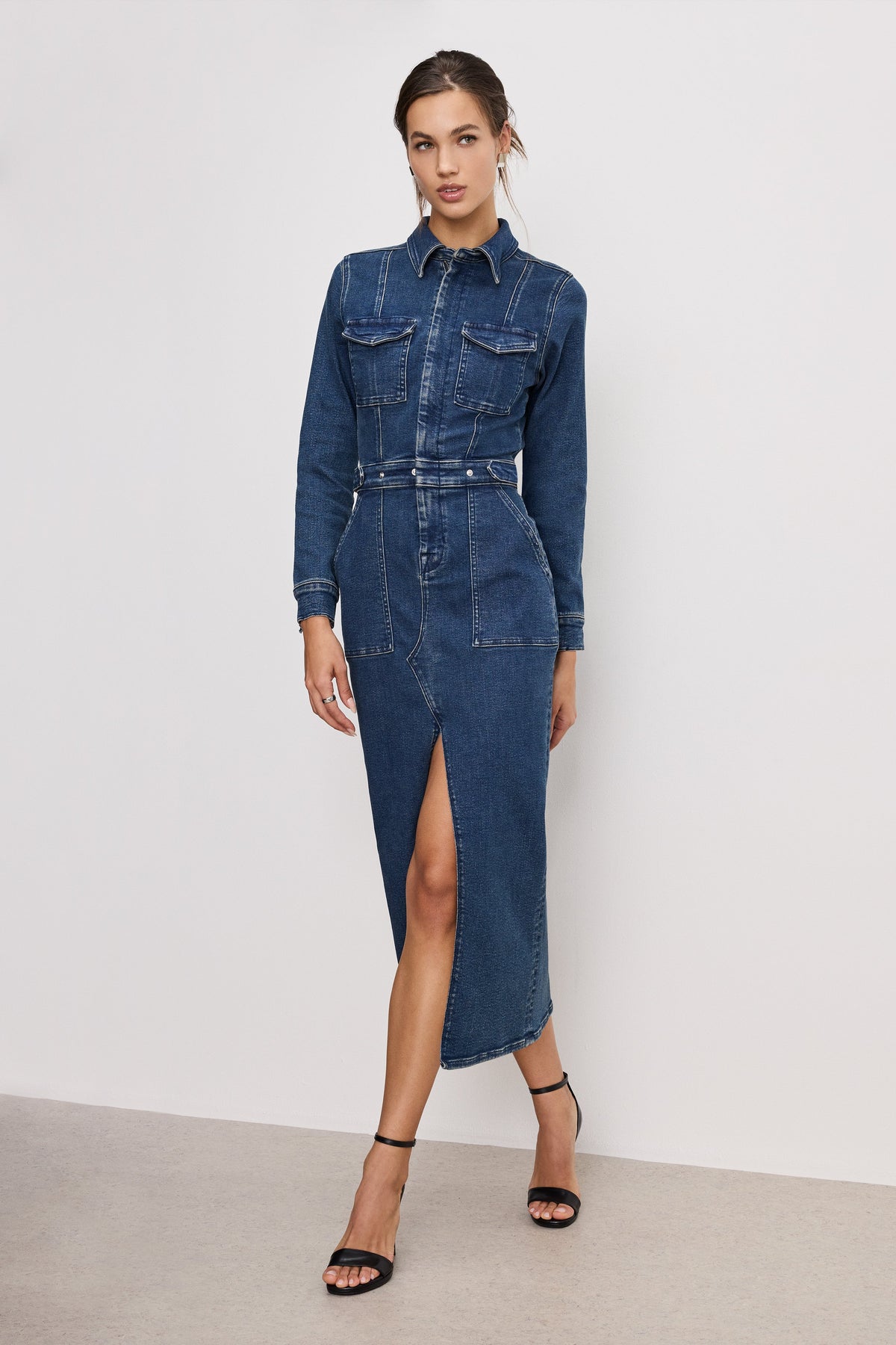 FIT FOR SUCCESS LONG SLEEVE MIDI DRESS INDIGO724