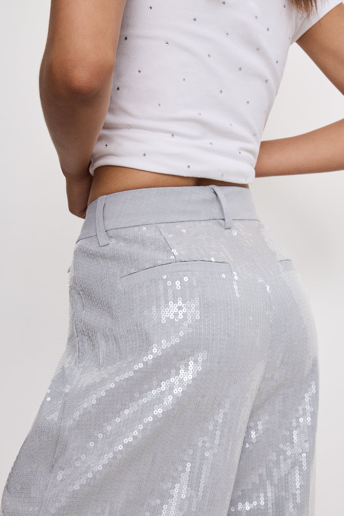 GOOD 90s SEQUIN TROUSERS HEATHER GREY001