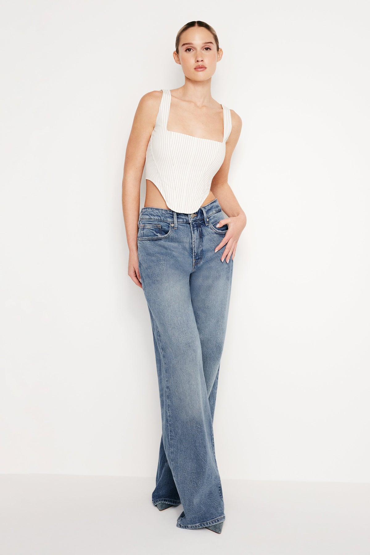 POPLIN CORSET TOP PUTTY PENCIL STRIPE003