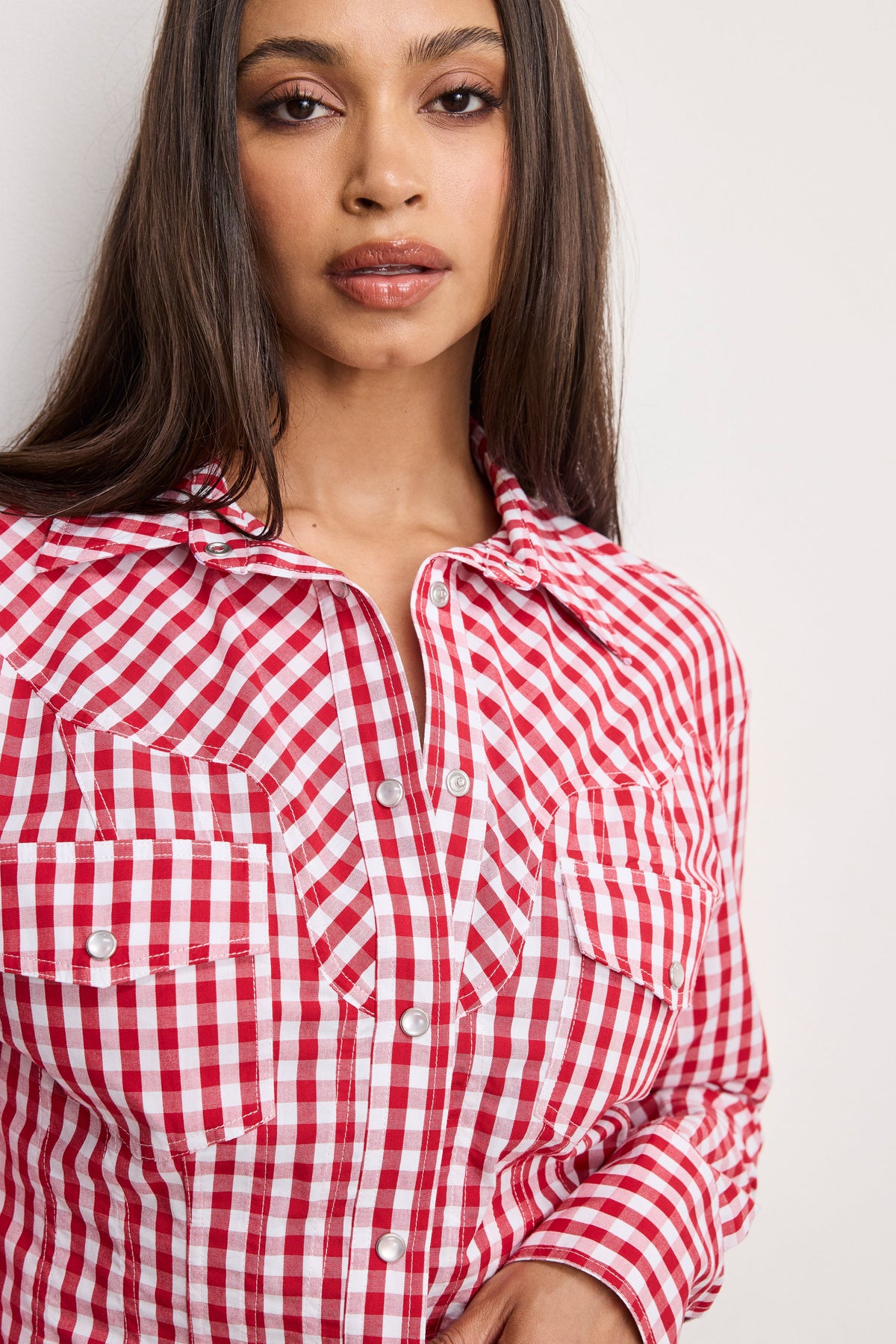 DOLLY COUNTRY CORSET SHIRT CRIMSON AND WHITE GINGHAM