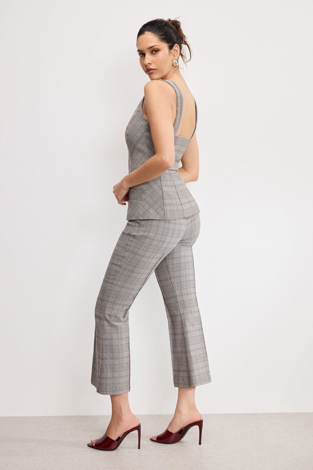 PLAID PULL ON KICK FLARE PANTS GLEN PLAID001