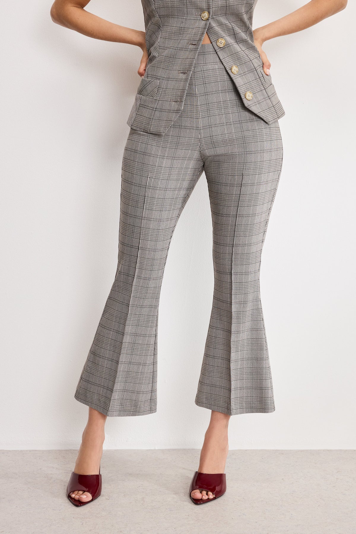 PLAID PULL ON KICK FLARE PANTS GLEN PLAID001