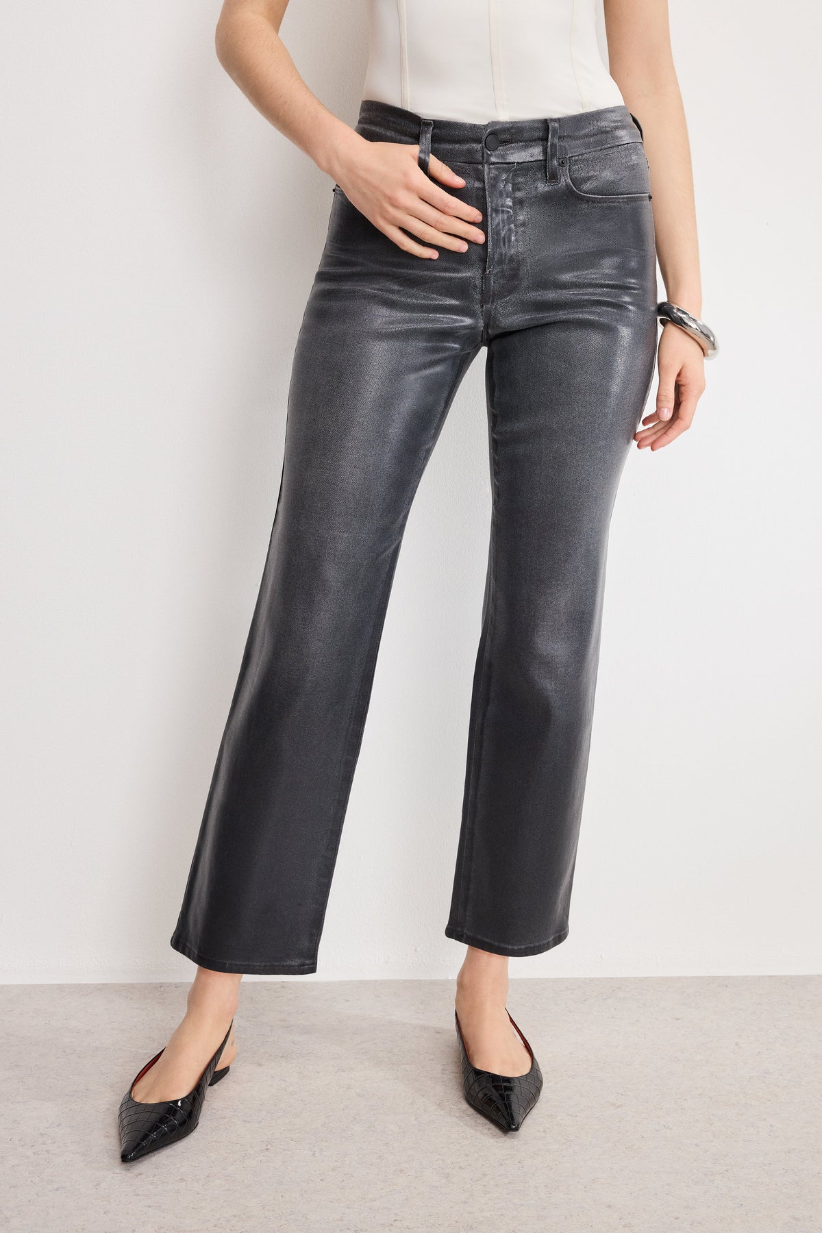 SOFT TECH GOOD LEGS STRAIGHT COATED JEANS BLACK402