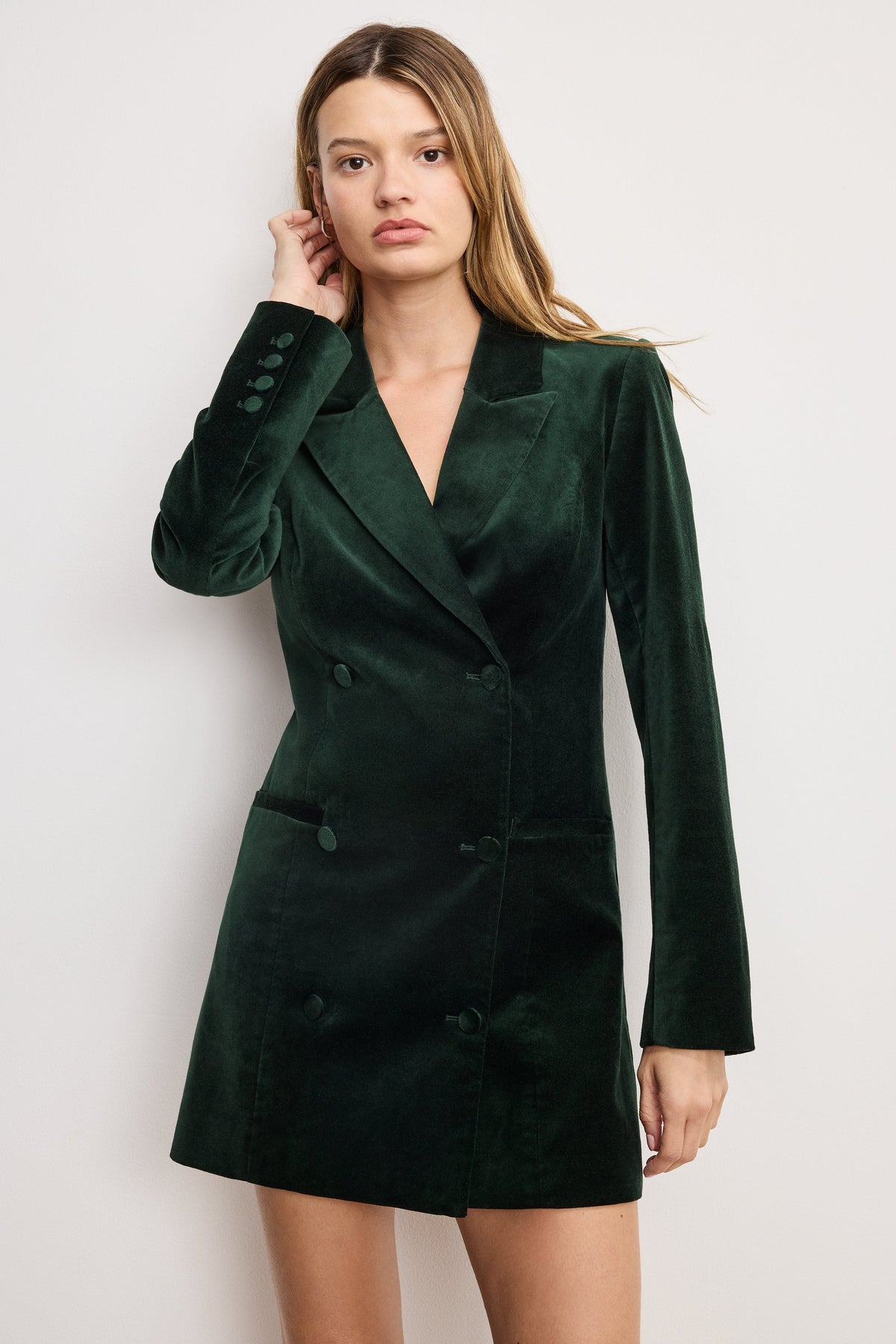 VELVET EXEC DRESS PINE GREEN003