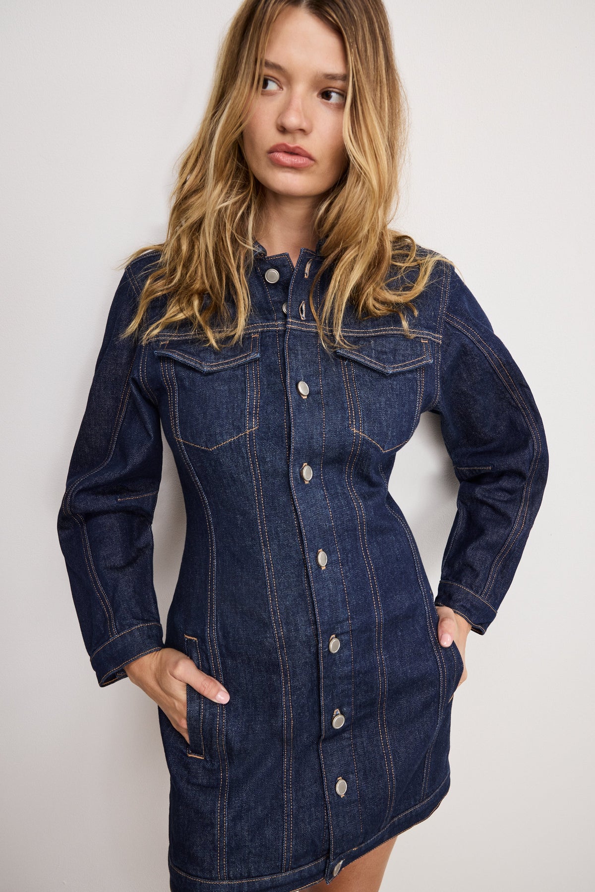 BARREL LONG SLEEVE MINI DRESS INDIGO982