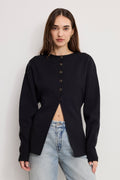 EXAGGERATED SLEEVE CARDIGAN SWEATER BLACK001