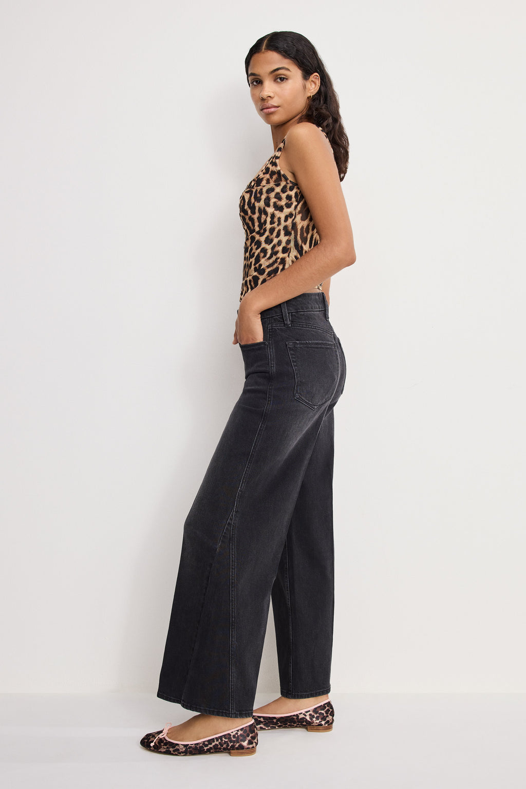 GOOD SKATE CROPPED WIDE JEANS BLACK407