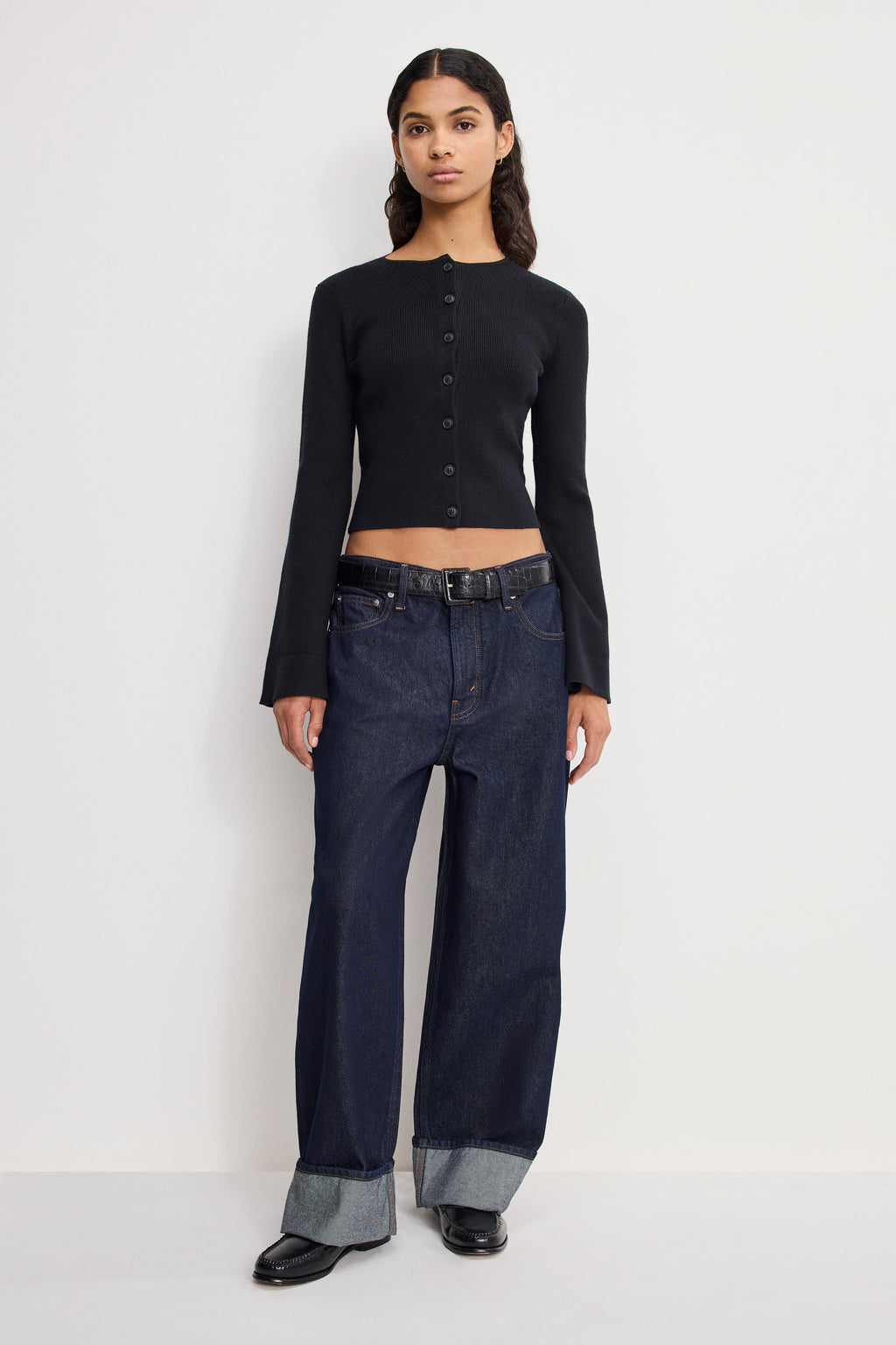 BELL SLEEVE KNIT CARDIGAN BLACK001
