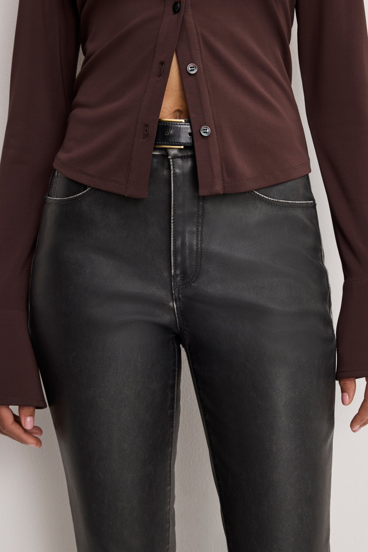 GOOD CLASSIC BOOTCUT FAUX LEATHER PANTS BLACK001