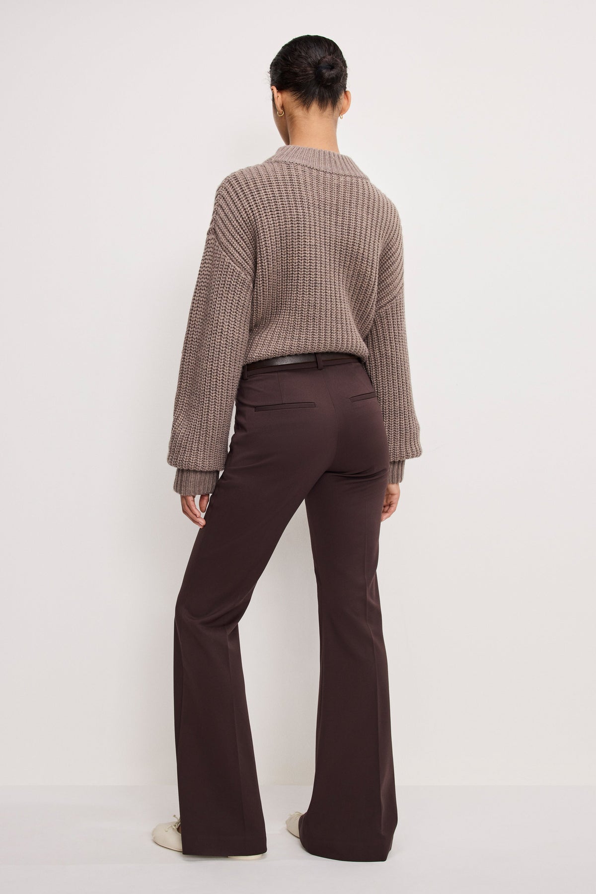 ESSENTIAL SUITING FLARE TROUSERS DARK CHOCOLATE