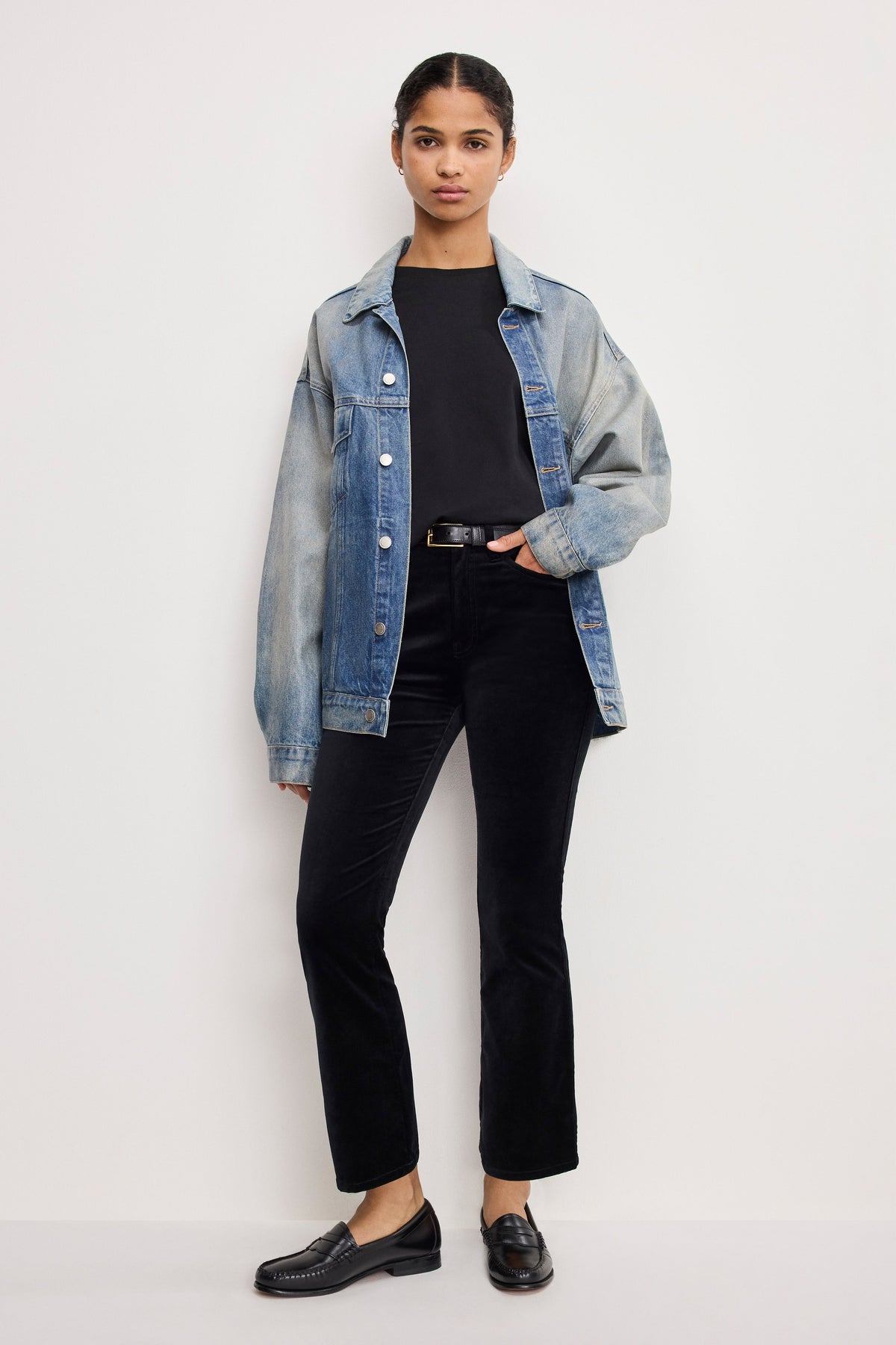 VELVET GOOD HIGH RISE KICK FLARE PANTS BLACK001