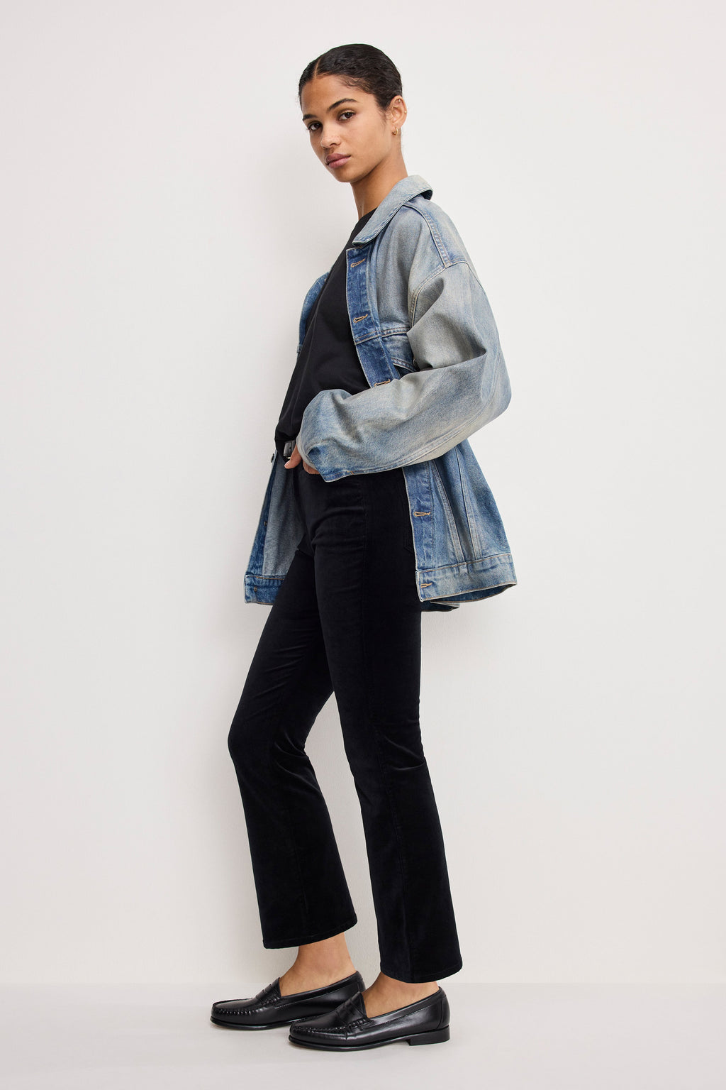 VELVET GOOD HIGH RISE KICK FLARE PANTS BLACK001