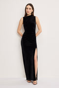 VELVET HIGH NECK MAXI DRESS BLACK001