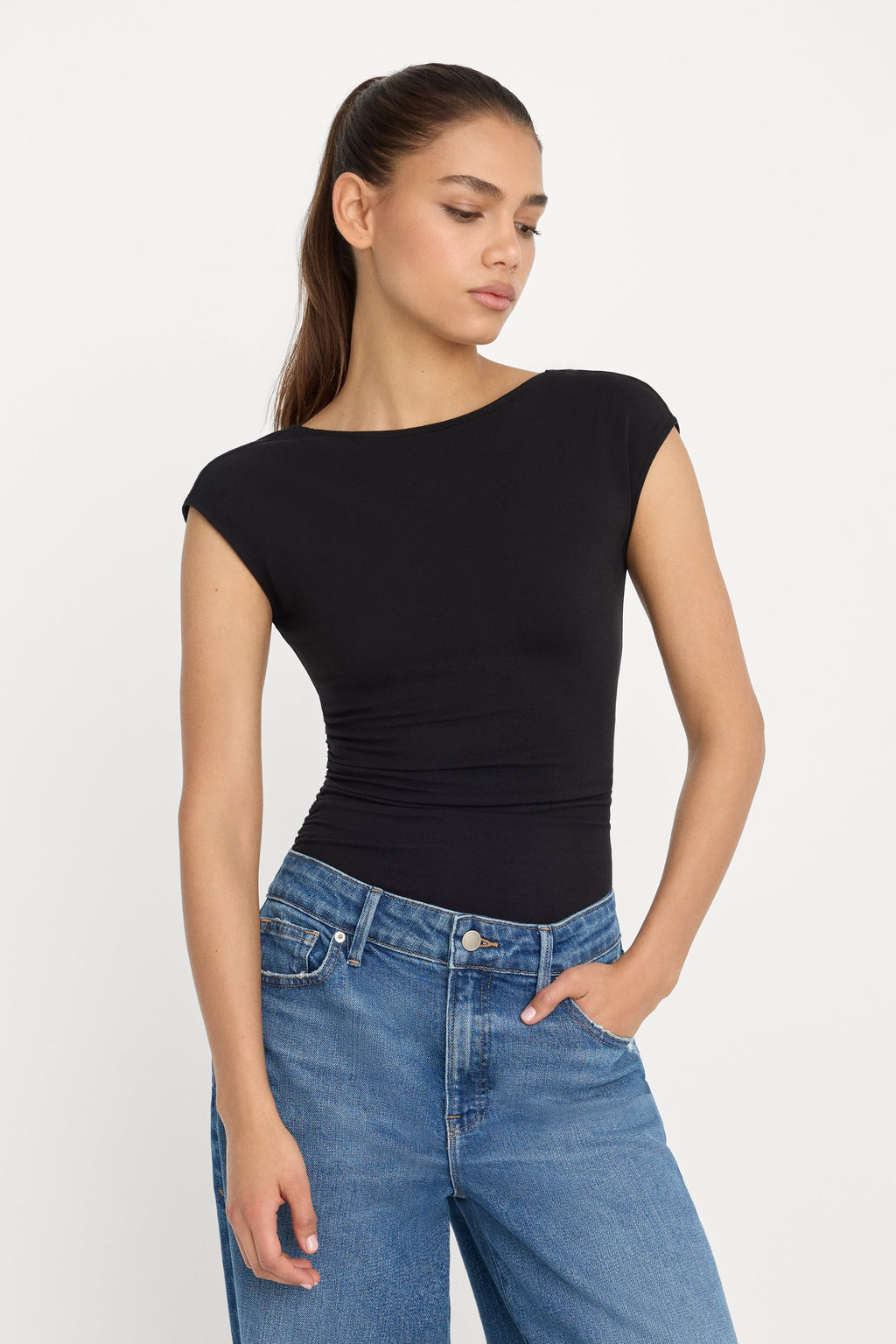 SUPER STRETCH OPEN BACK BODY SUIT BLACK001