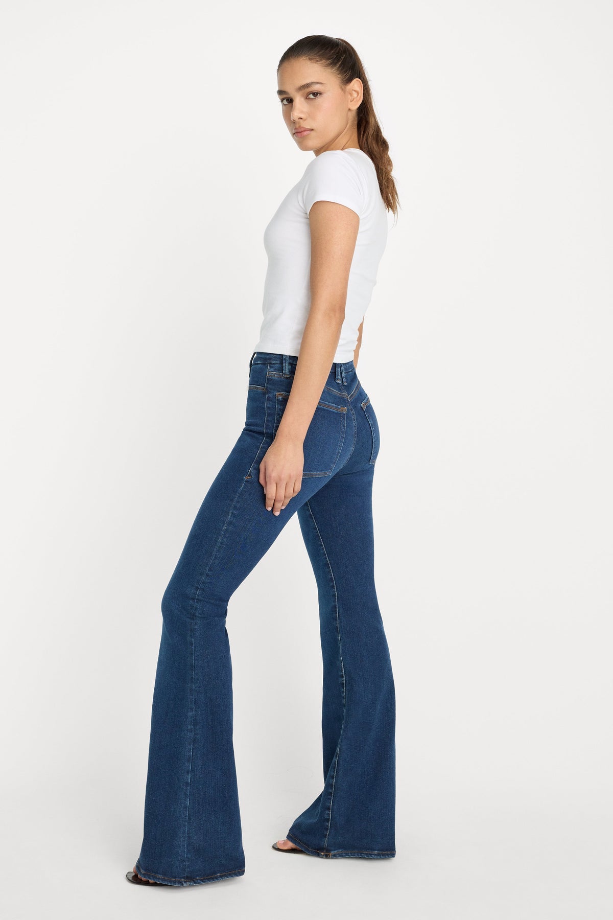 POWER STRETCH PULL-ON FLARE JEANS INDIGO491