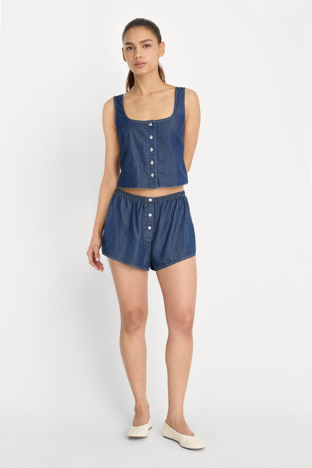 DENIM BUTTON FRONT TANK INDIGO1187