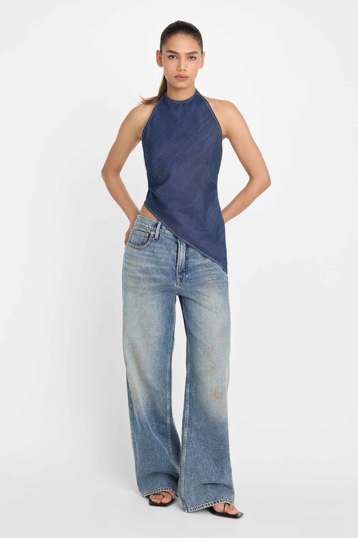 ASYMMETRIC HEM HALTER TOP INDIGO1187