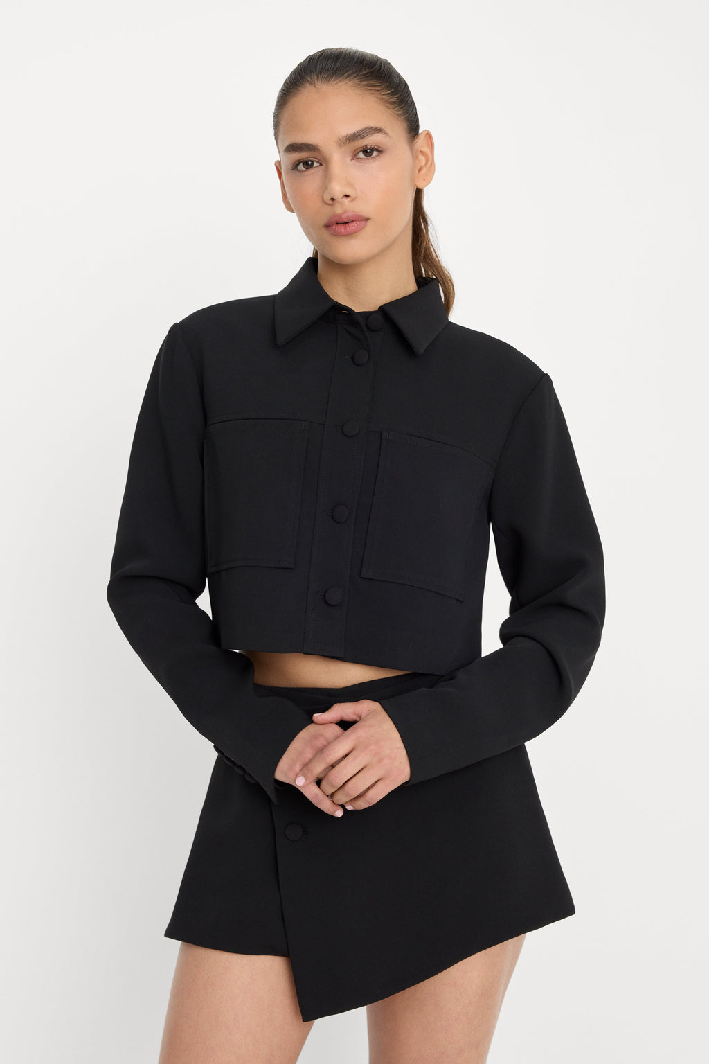 LUXE SUITING CROPPED JACKET BLACK001