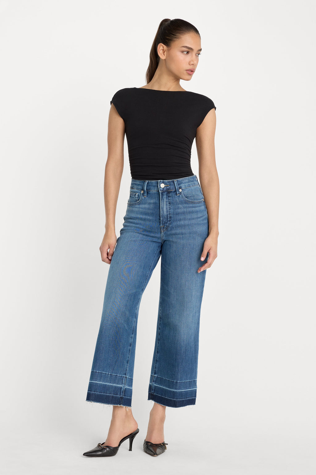 SOFT TECH GOOD WAIST PALAZZO CROPPED JEANS INDIGO1213
