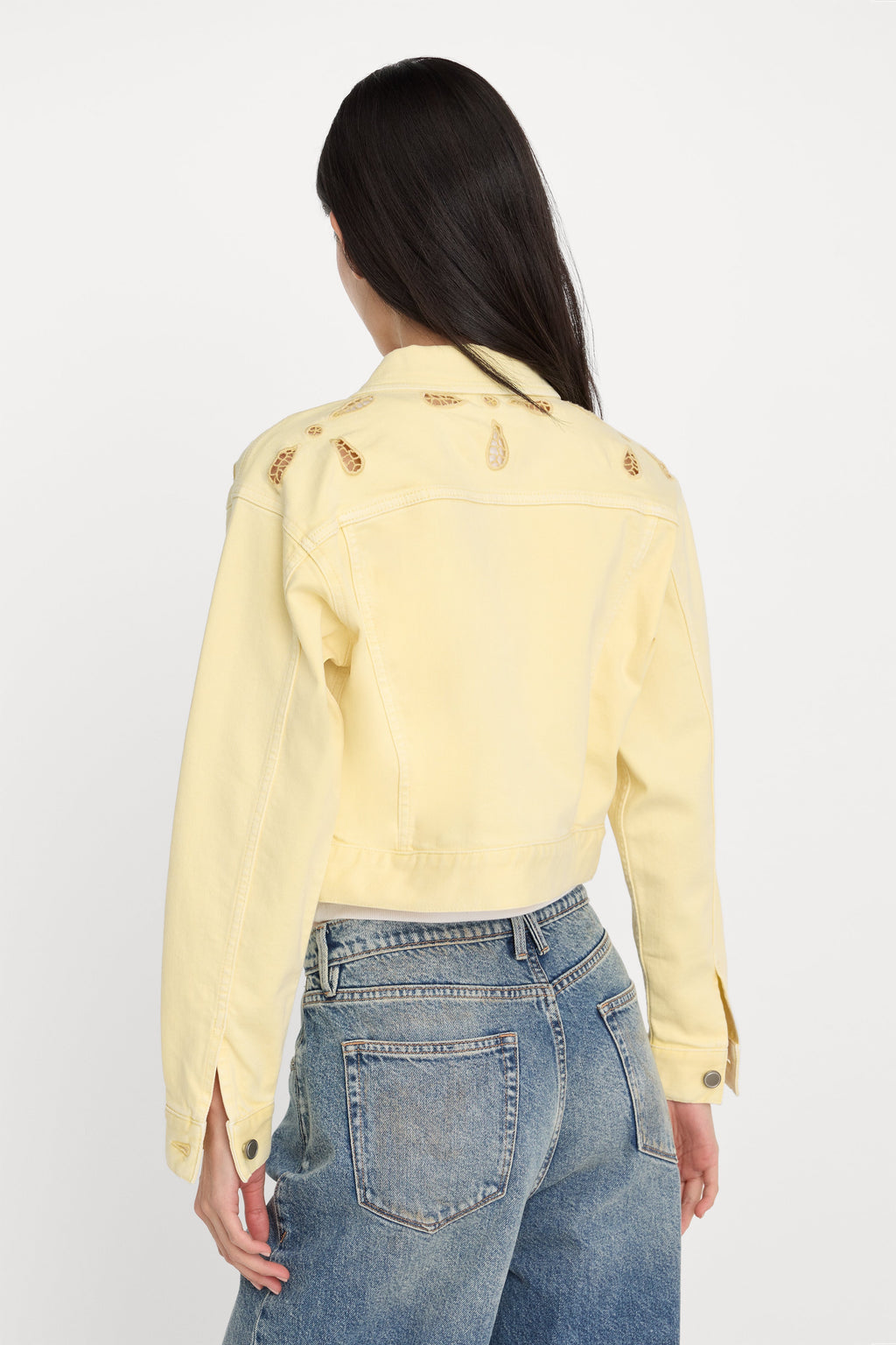 ESSENTIAL CROP DENIM JACKET EMBROIDERED ANISE YELLOW