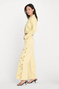 GOOD WAIST PALAZZO ANKLE EMBROIDERED JEANS ANISE YELLOW