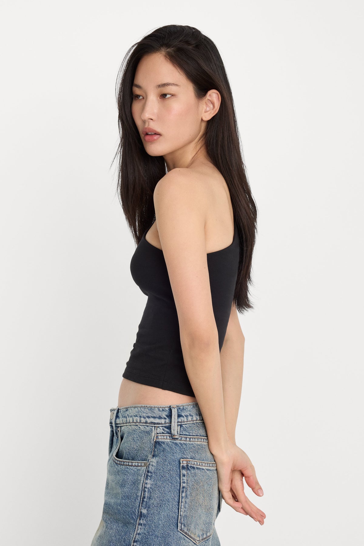 SUPER STRETCH ONE SHOULDER TANK BLACK001