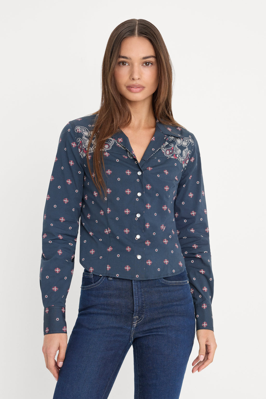 DOLLY TAILORED POPLIN SHIRT NEW NAVY BANDANA PRINT