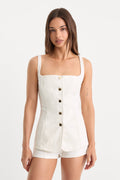 SLEEVELESS DENIM BUTTON FRONT TOP COTTON WHITE