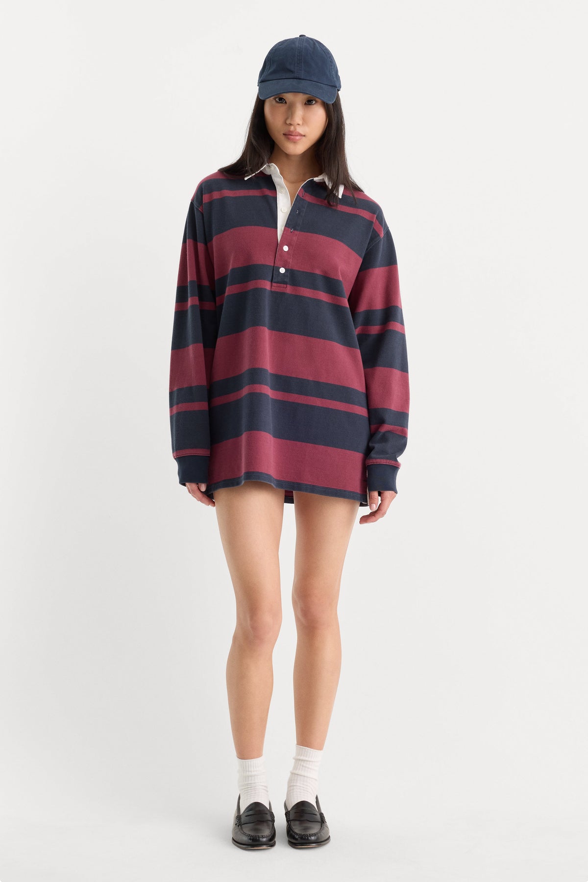 THE KNIT RUGBY MINI DRESS NAVY BERRY CLUB STRIPE