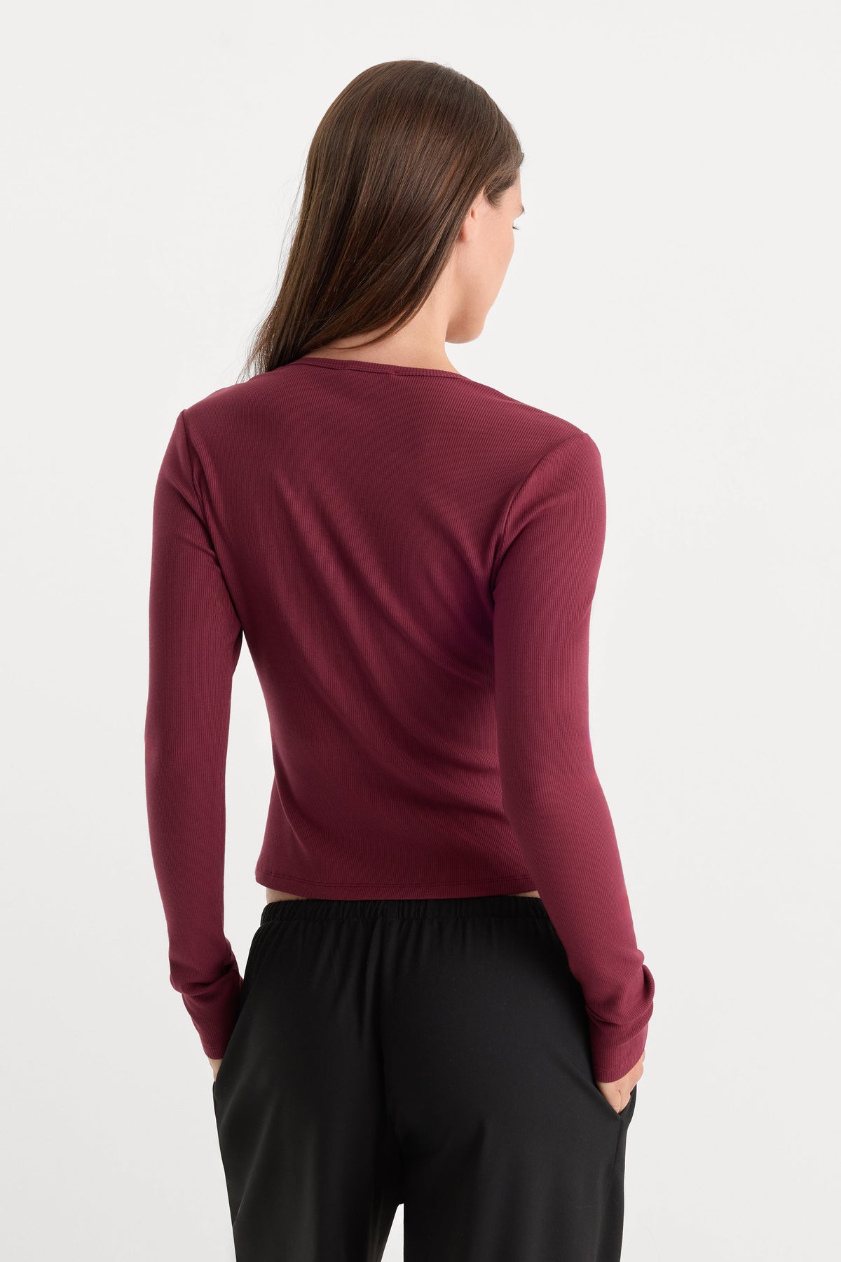 THE RIB V NECK CARDIGAN BERRY NOIR