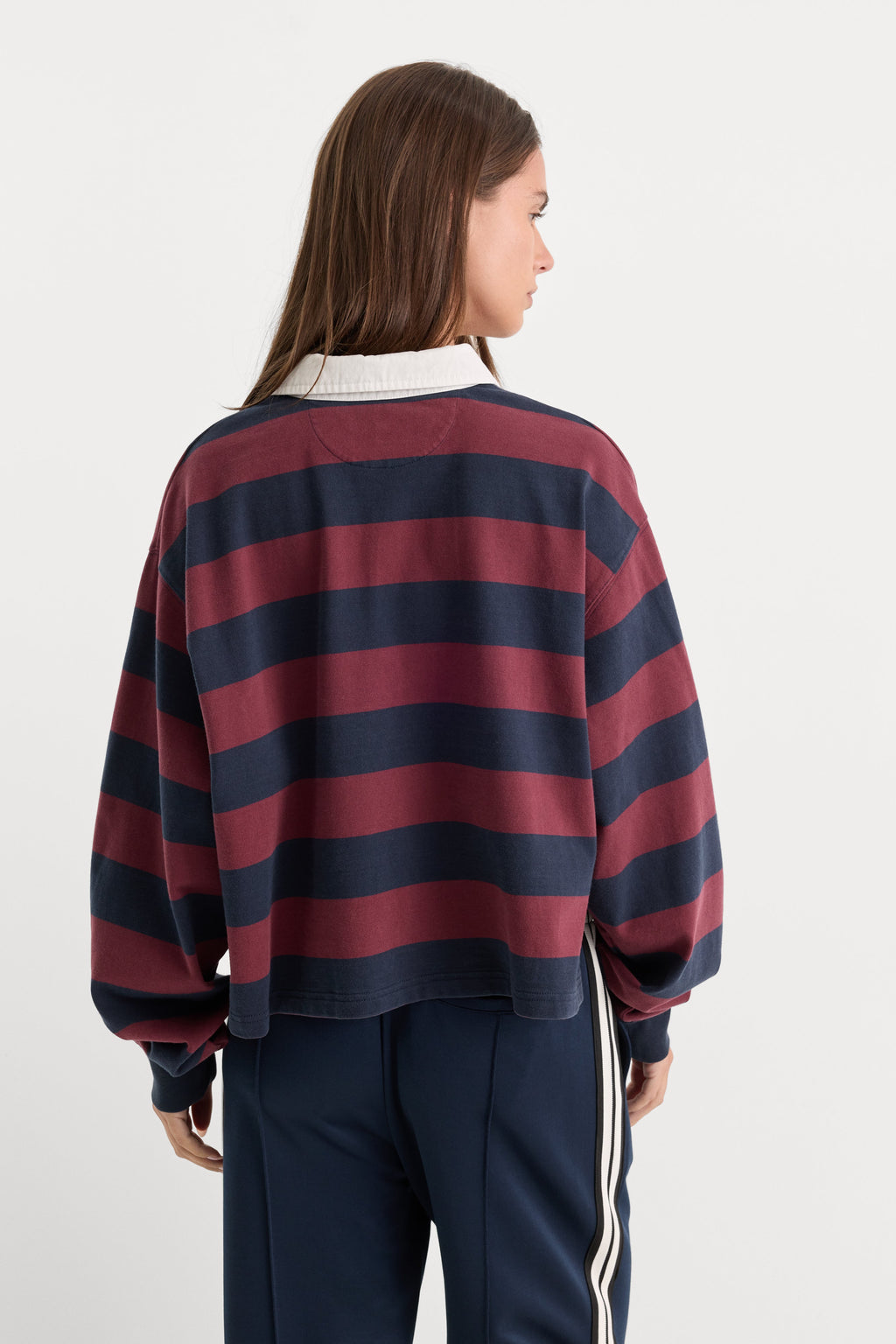 THE CROPPED RUGBY POLO NAVY BERRY NOIR BLOCK STRIPE