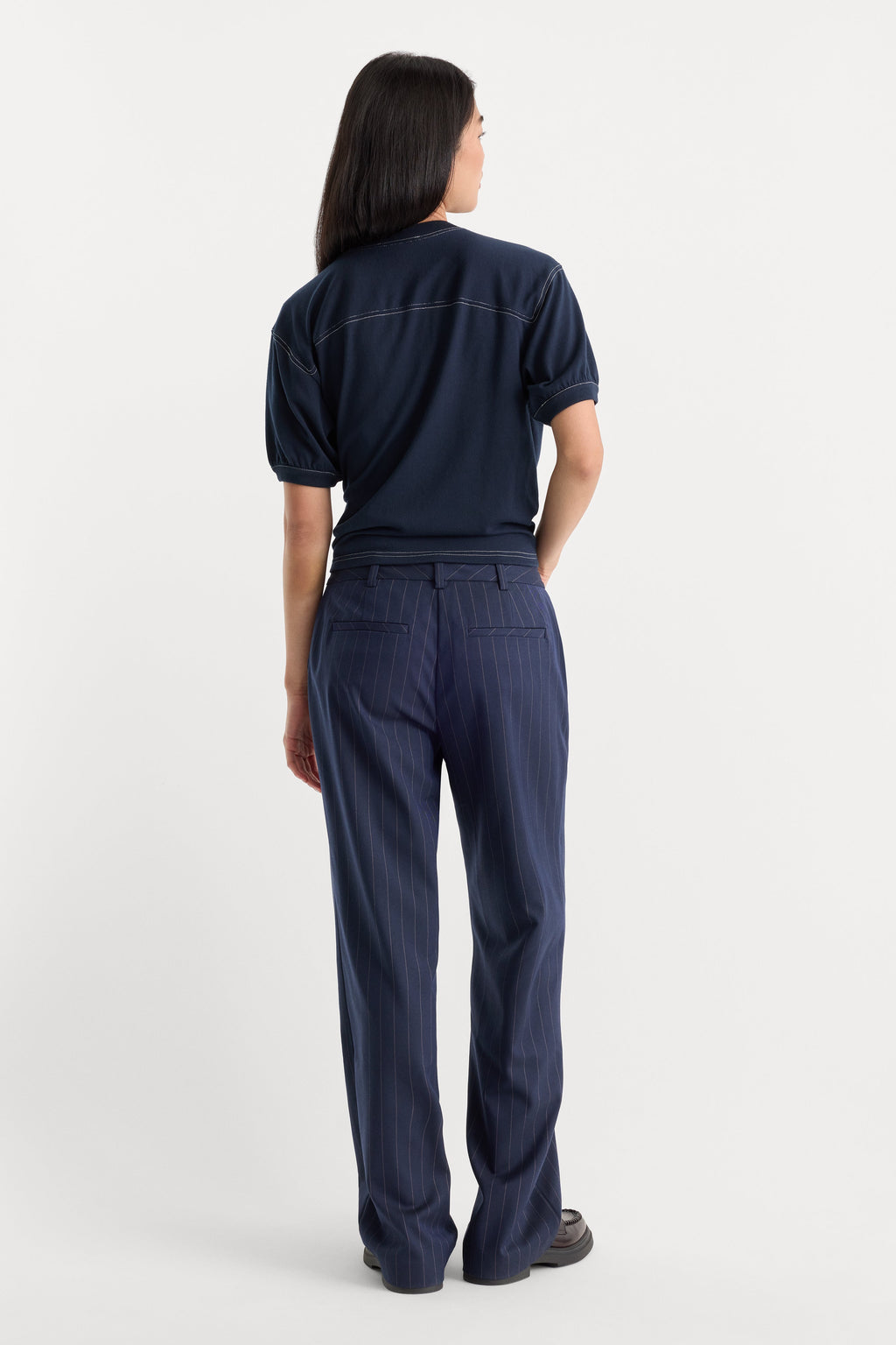 THE LOW RISE STRAIGHT LEG TROUSER NAVY PINSTRIPE