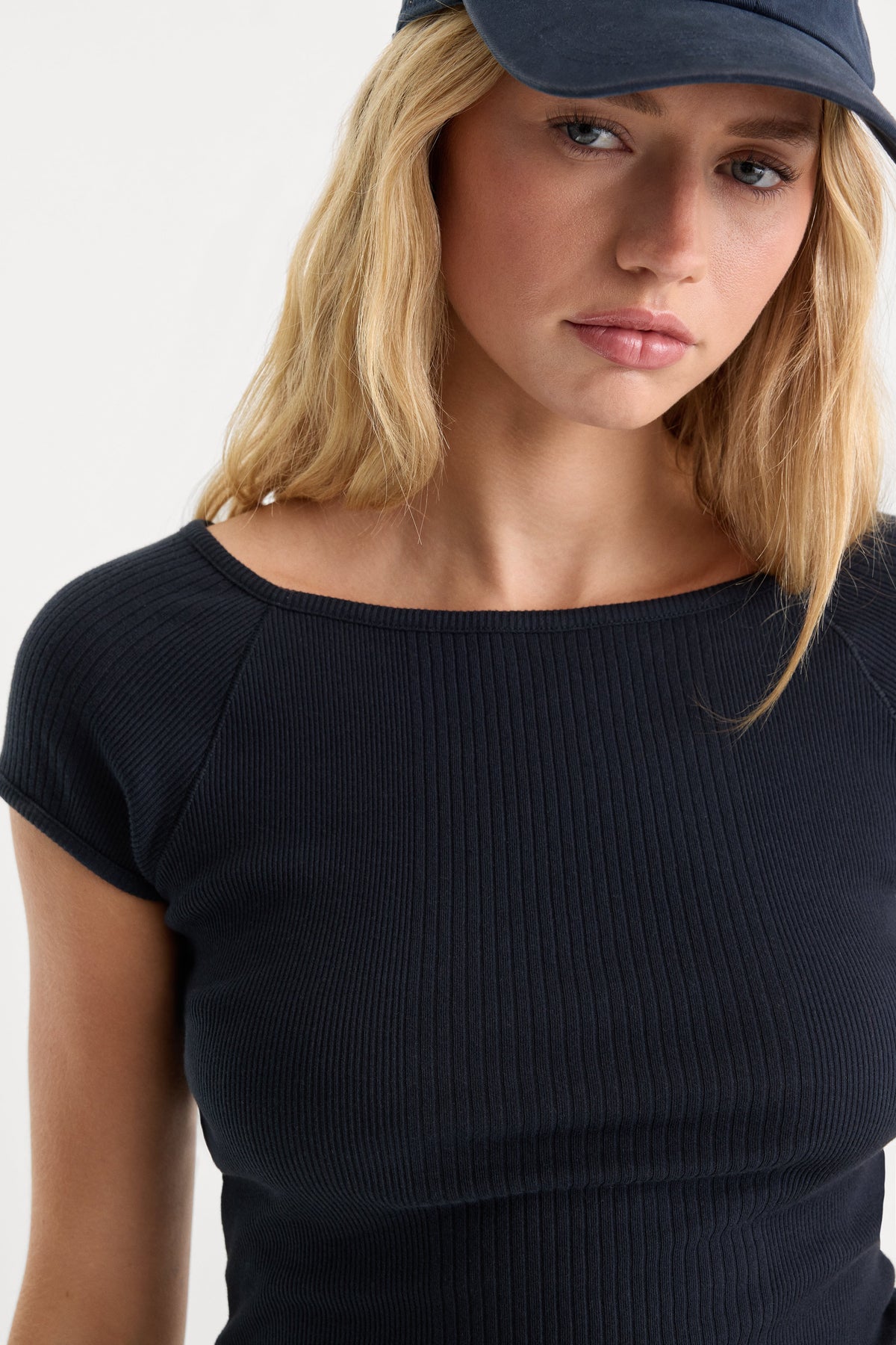 THE VARIEGATED RIB TOP NEW NAVY002