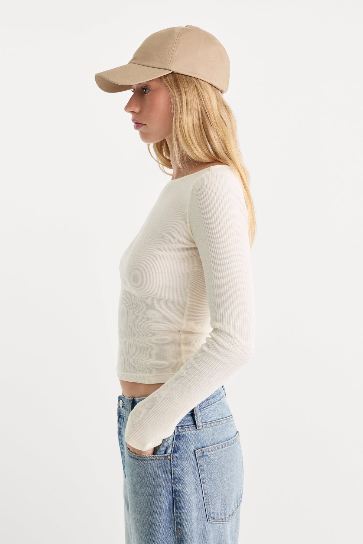 THE VARIEGATED RIB LONG SLEEVE TOP CHALK