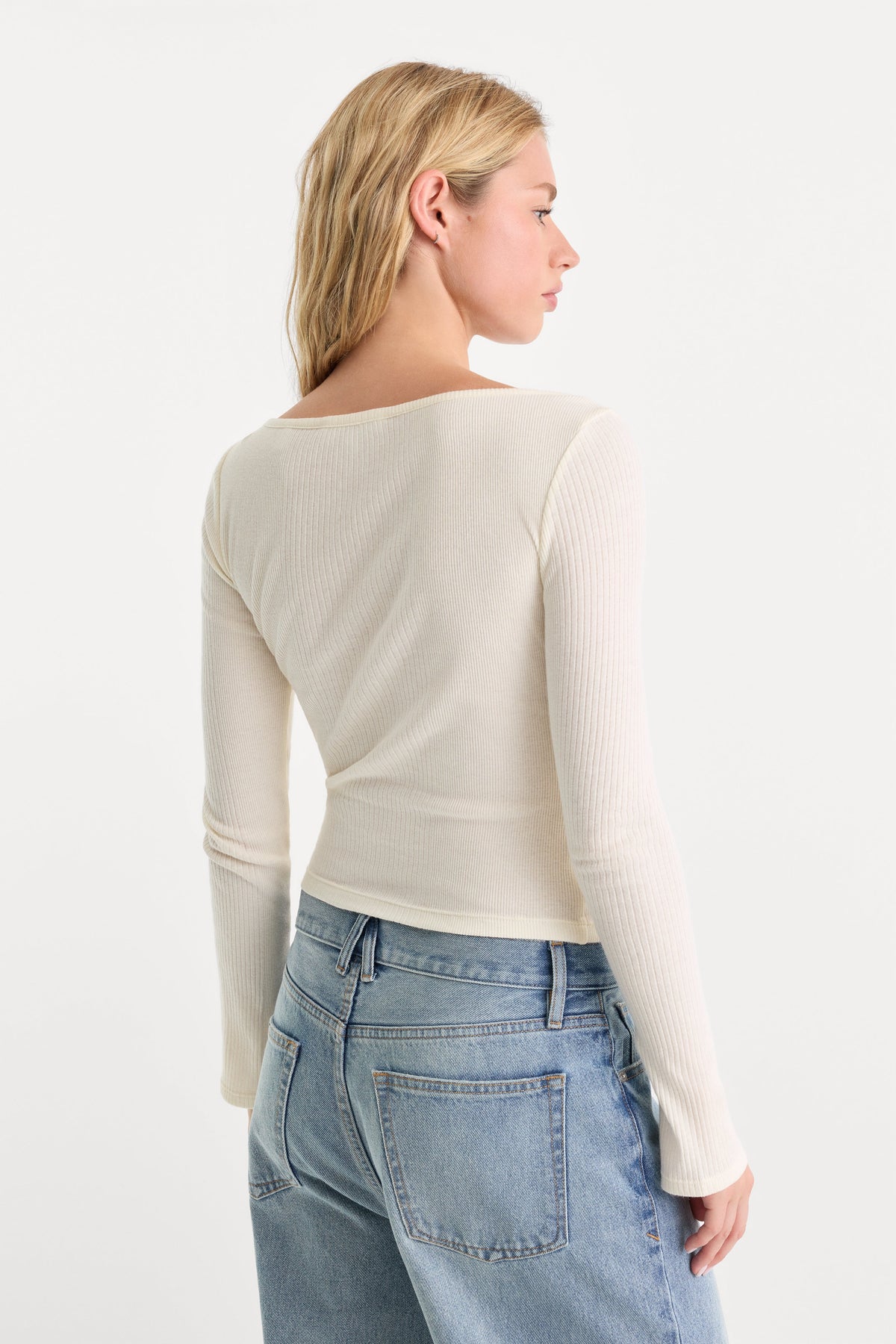 THE VARIEGATED RIB LONG SLEEVE TOP CHALK