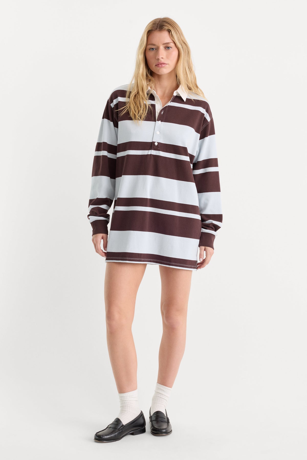 THE KNIT RUGBY MINI DRESS SKY MOCHA CLUB STRIPE