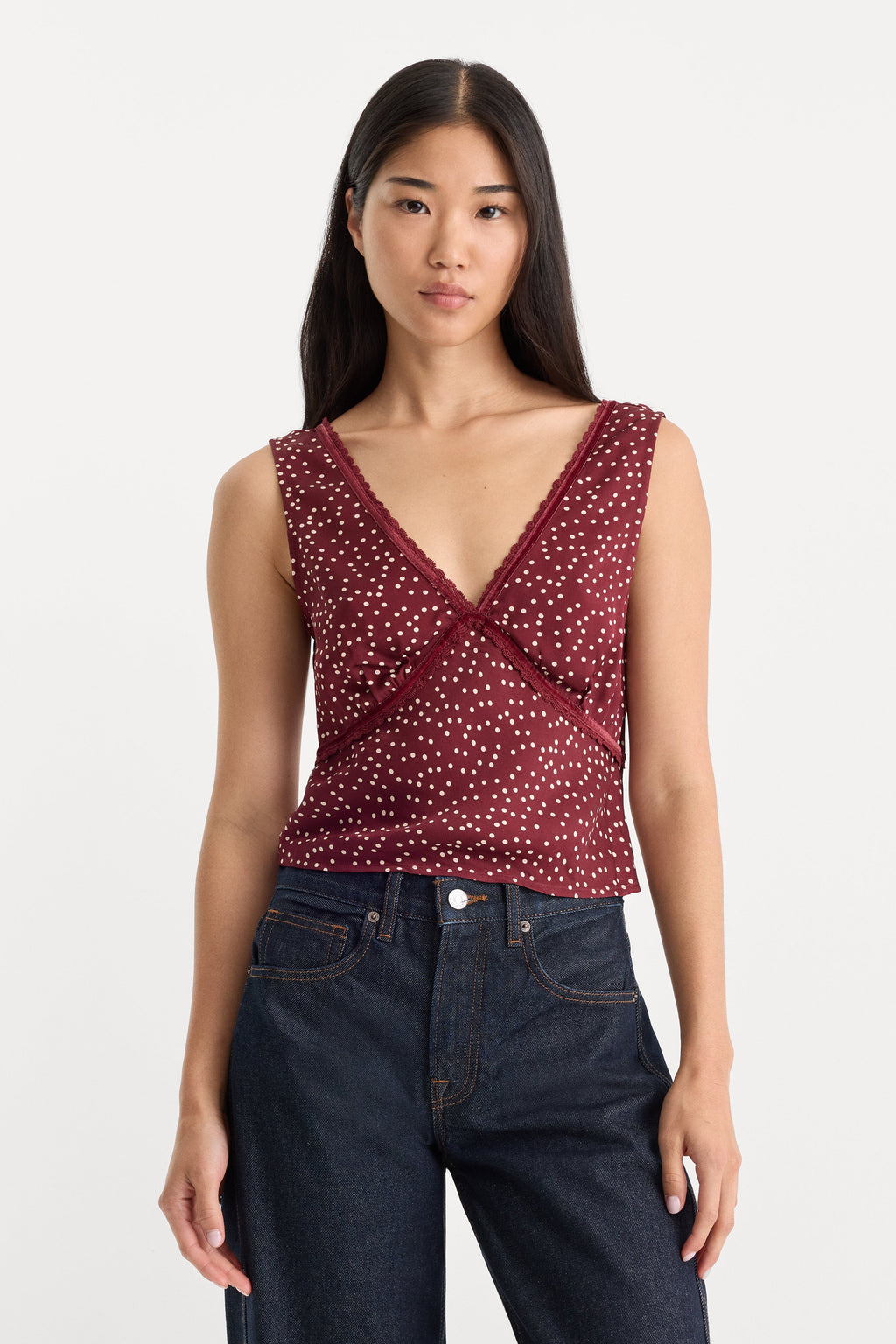 THE WOVEN V NECK TOP BERRY NOIR PRINT