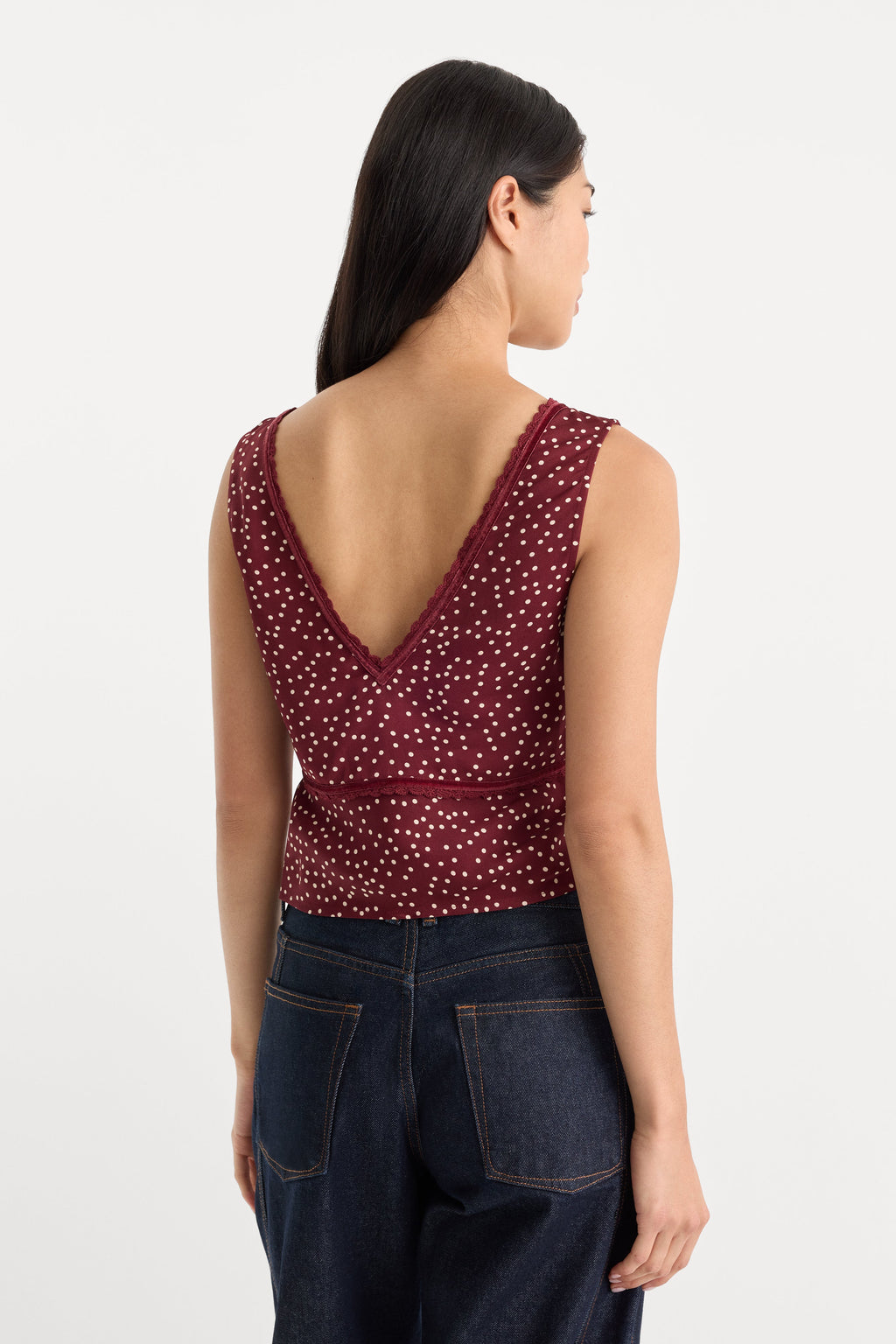 THE WOVEN V NECK TOP BERRY NOIR PRINT