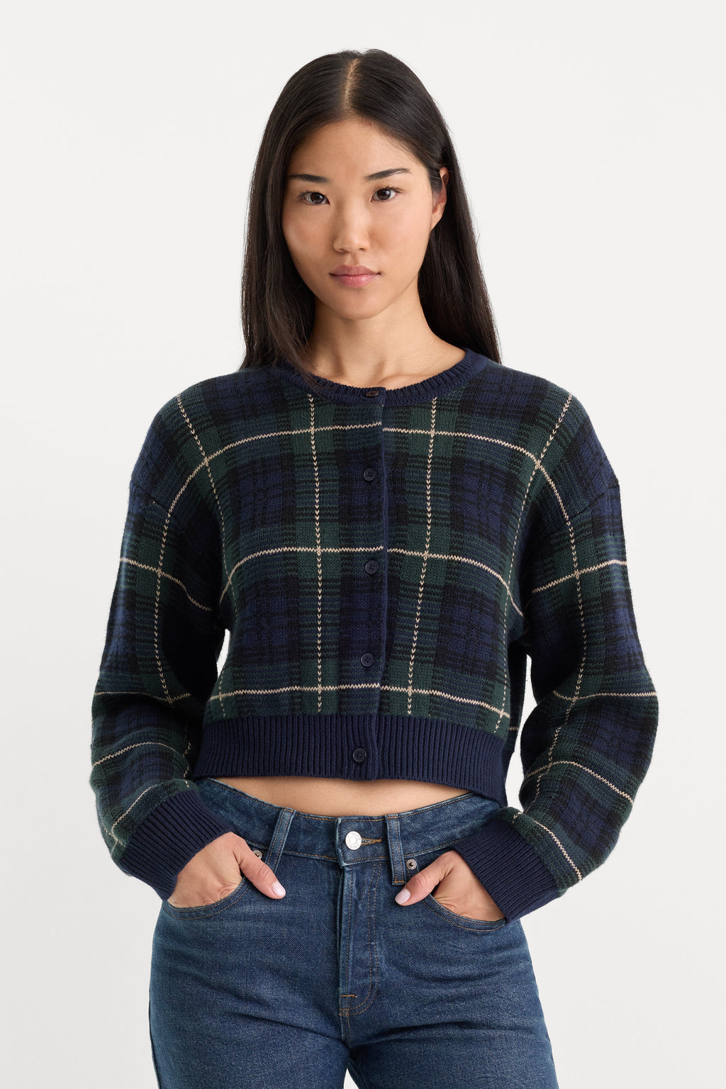 THE JACQUARD CARDIGAN FOREST PLAID