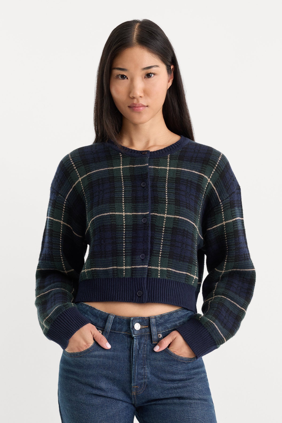 THE JACQUARD CARDIGAN FOREST PLAID
