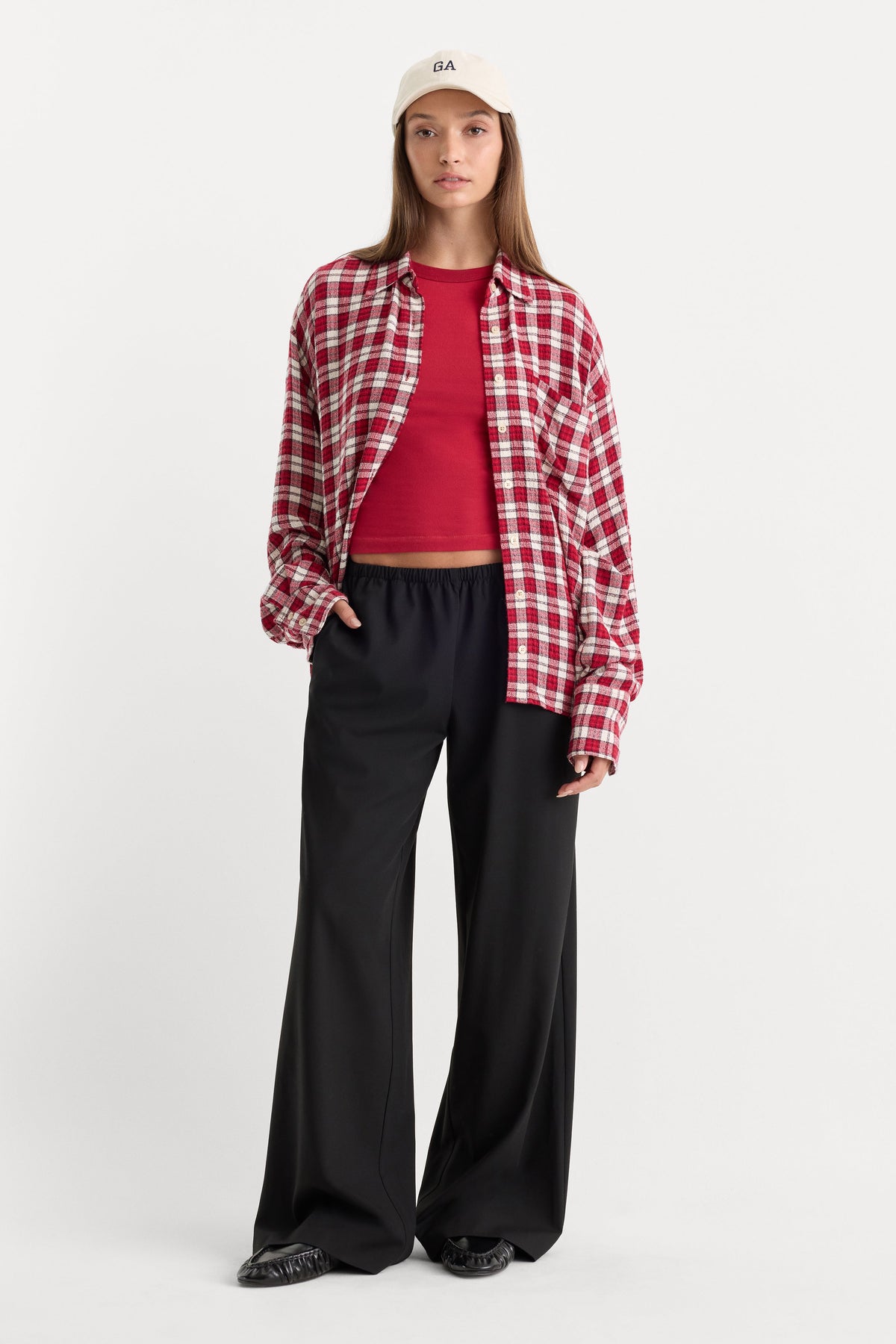 THE CRINKLE EASY SHIRT CARMINE PLAID