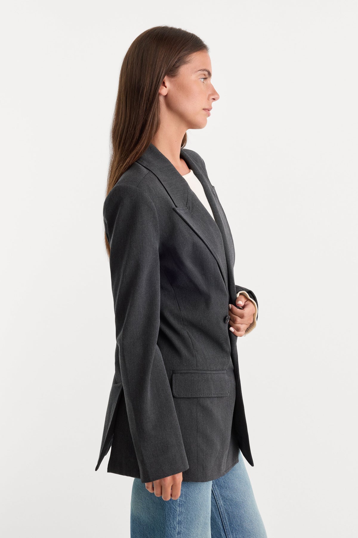 ESSENTIAL SUITING OVERSIZED DOUBLE BREASTED BLAZER DARK HEATHER GRAY