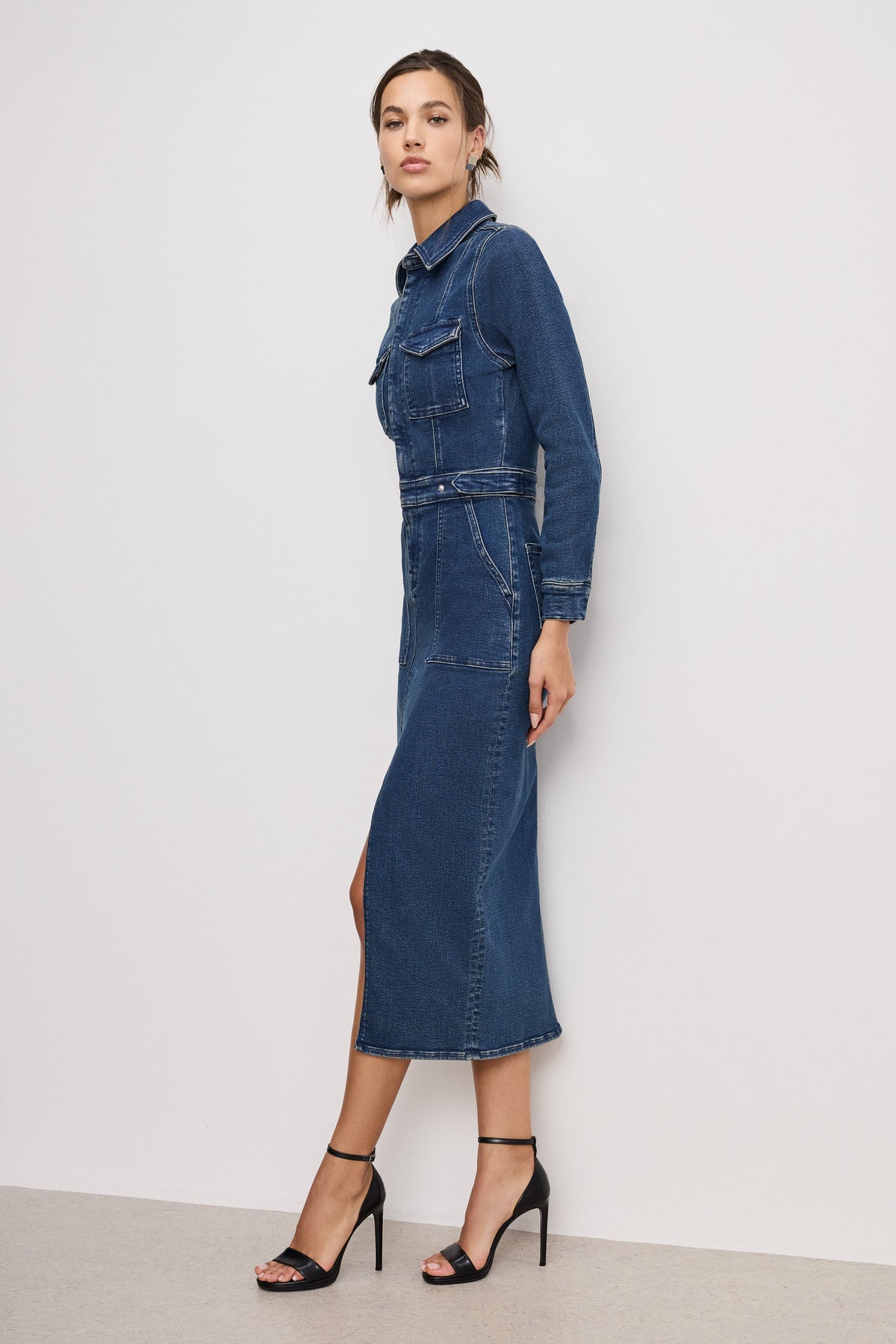 FIT FOR SUCCESS LONG SLEEVE MIDI DRESS INDIGO724
