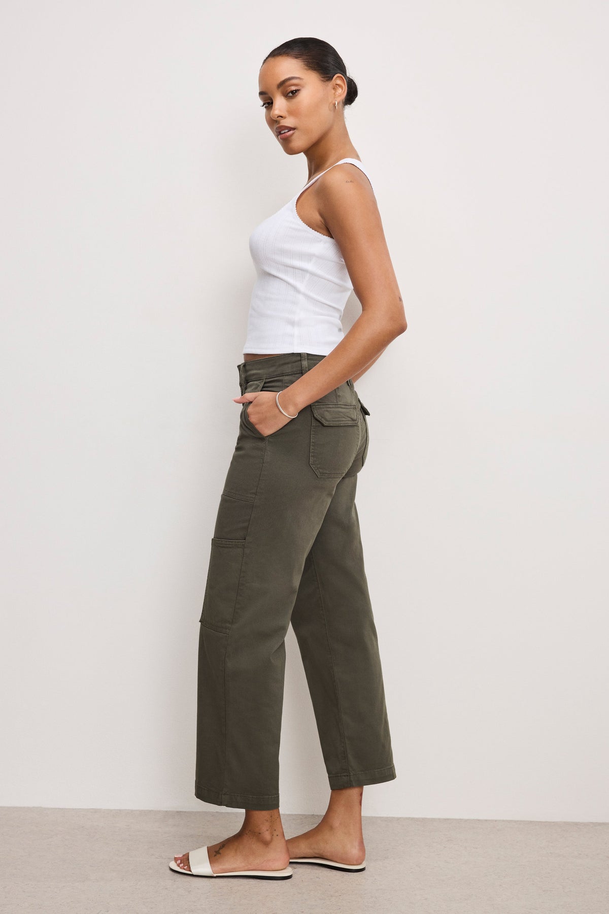 CARGO CROPPED TWILL PANTS FATIGUE001
