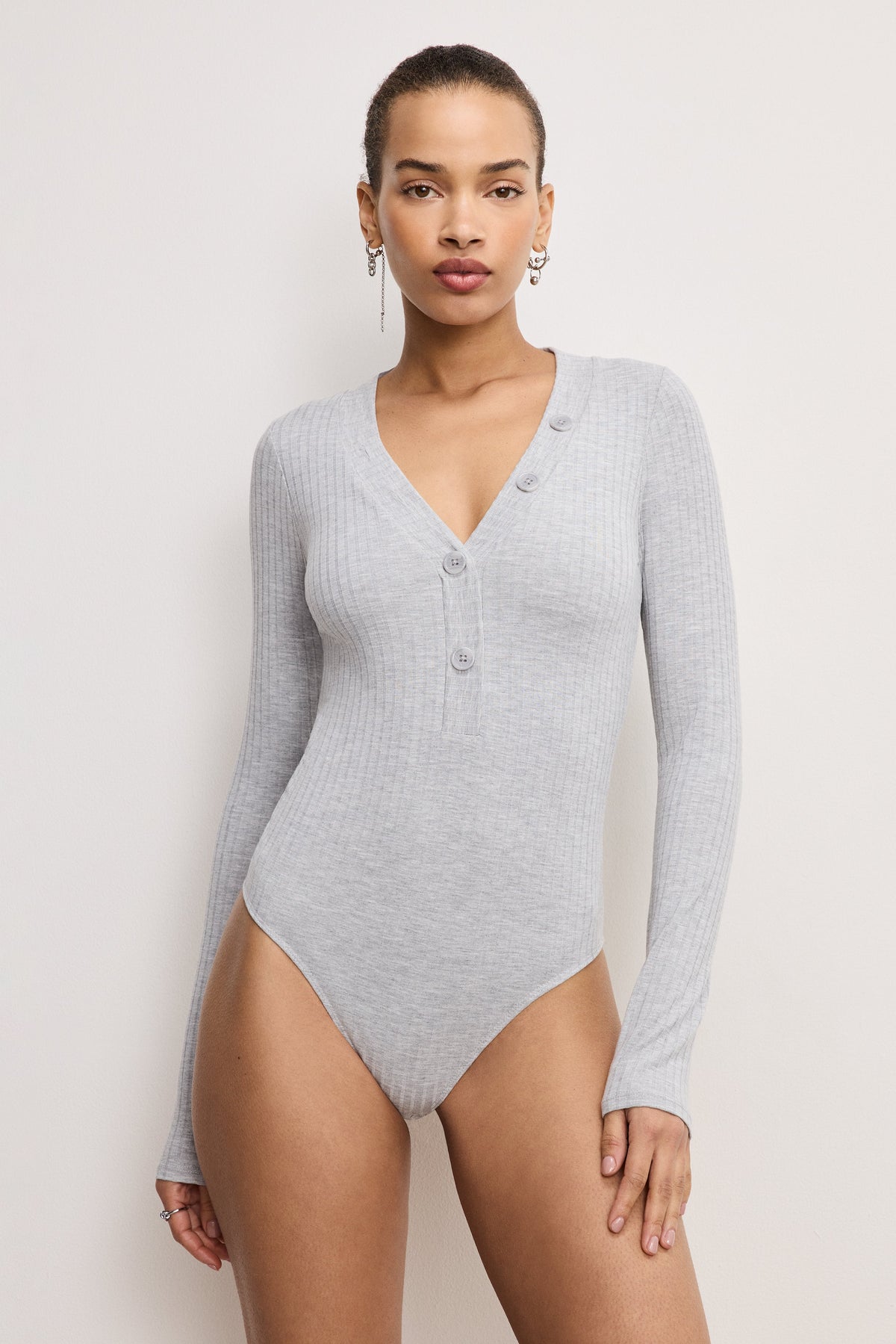 RIBBED HENLEY BODYSUIT HEATHER GREY001
