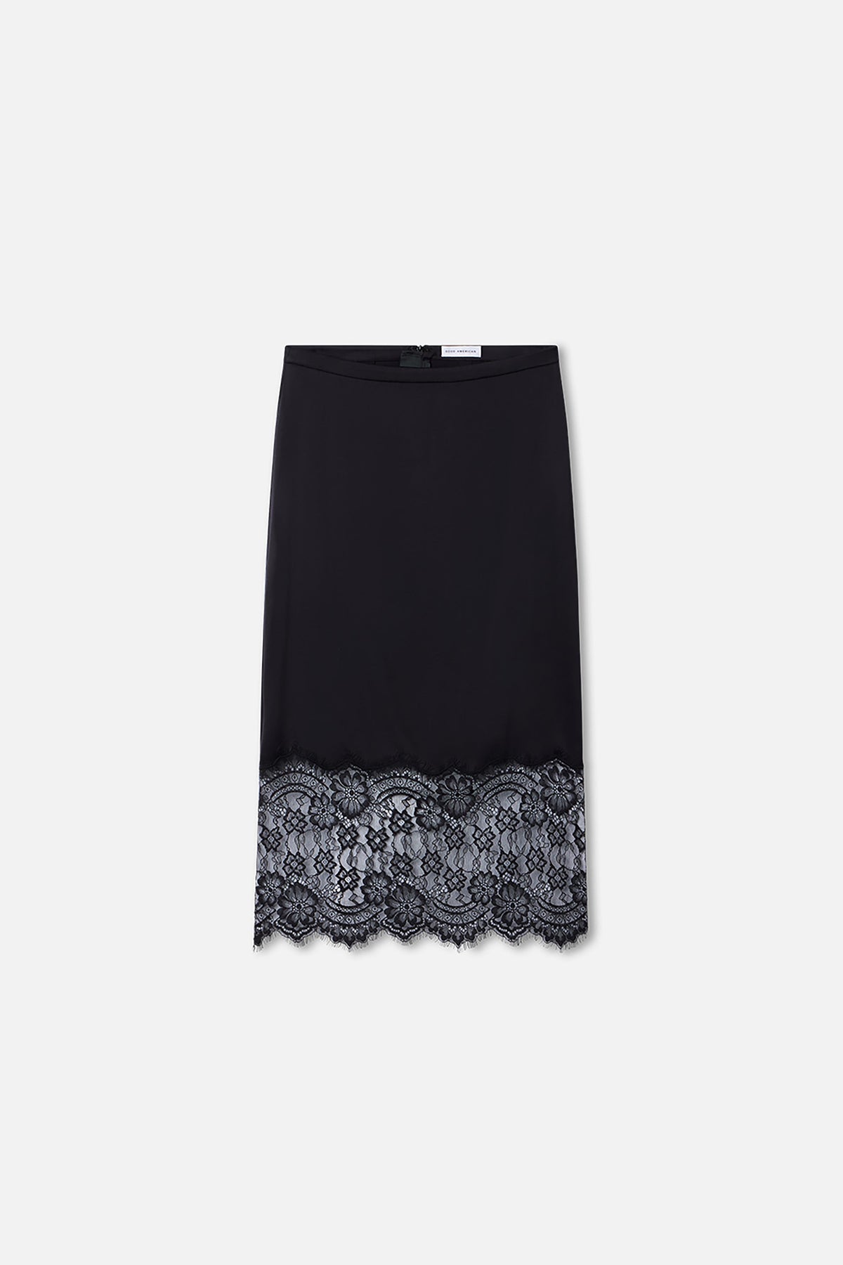 SATIN LACE SLIP MIDI SKIRT BLACK001