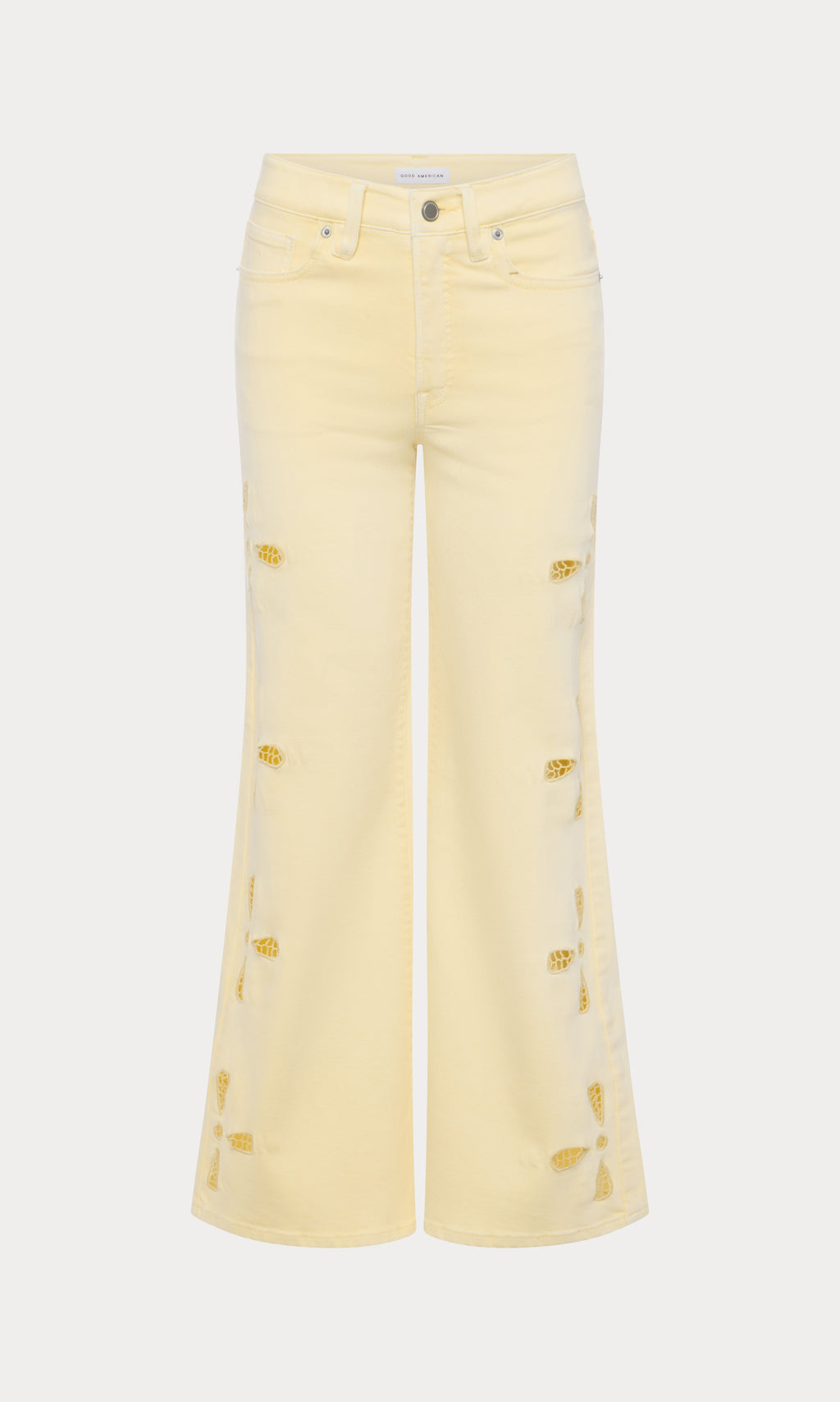 GOOD WAIST PALAZZO ANKLE EMBROIDERED JEANS ANISE YELLOW