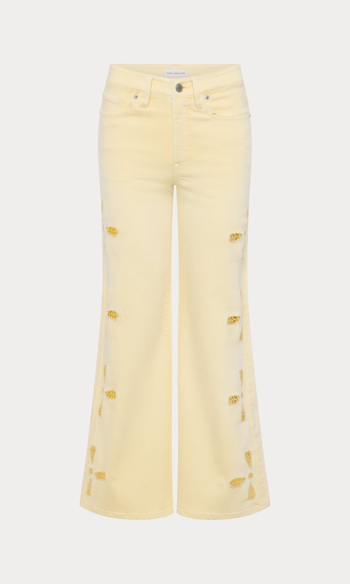GOOD WAIST PALAZZO ANKLE EMBROIDERED JEANS ANISE YELLOW