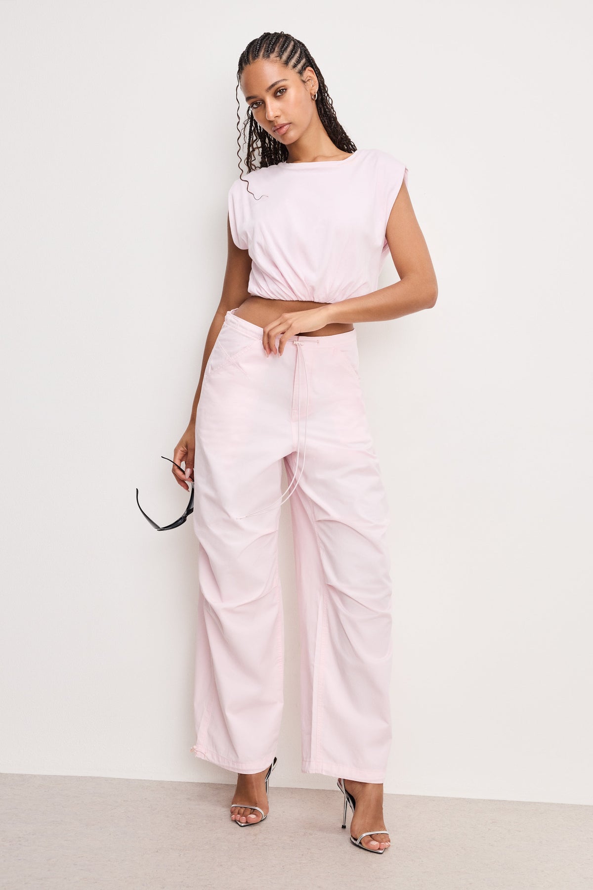 TWILL PARACHUTE PANTS BUBBLEGUM005