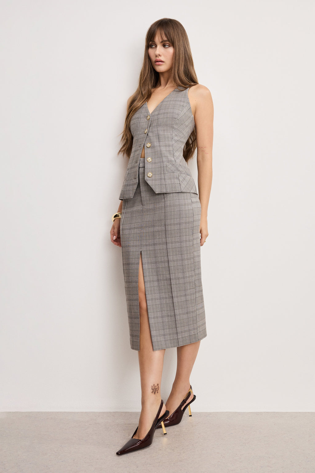 PLAID MIDI SKIRT GLEN PLAID001
